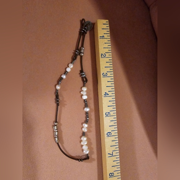 Silpada 925 Sterling Silver Brown Leather Pearl Bead Necklace - Picture 3 of 6